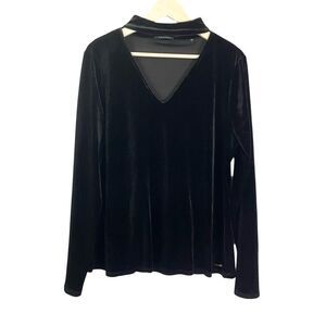 Tahari Black Velvet Long Sleeve Top V Neck Sexy XL